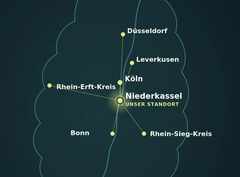 Karte der Region um Niederkassel mit Einsatzgebieten